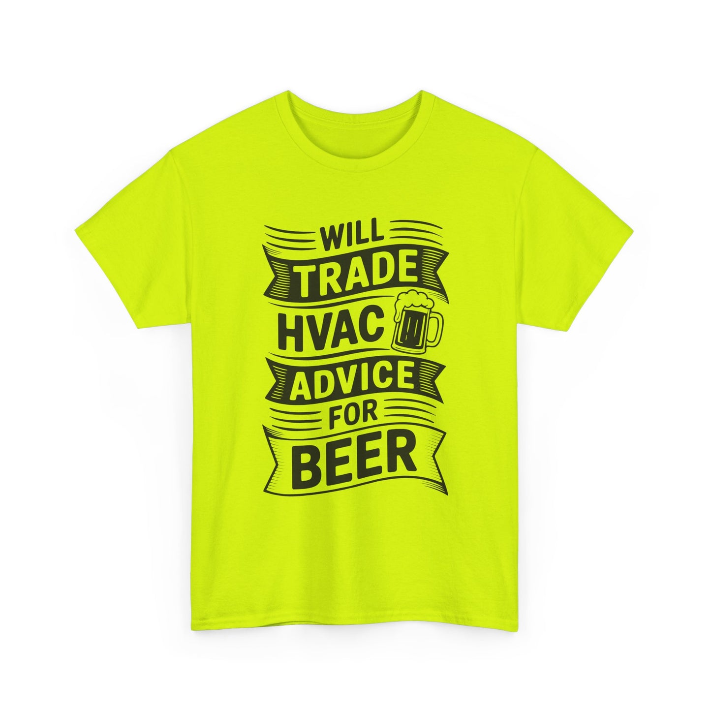 Bright yellow t-shirt with black text and graphic on a white background