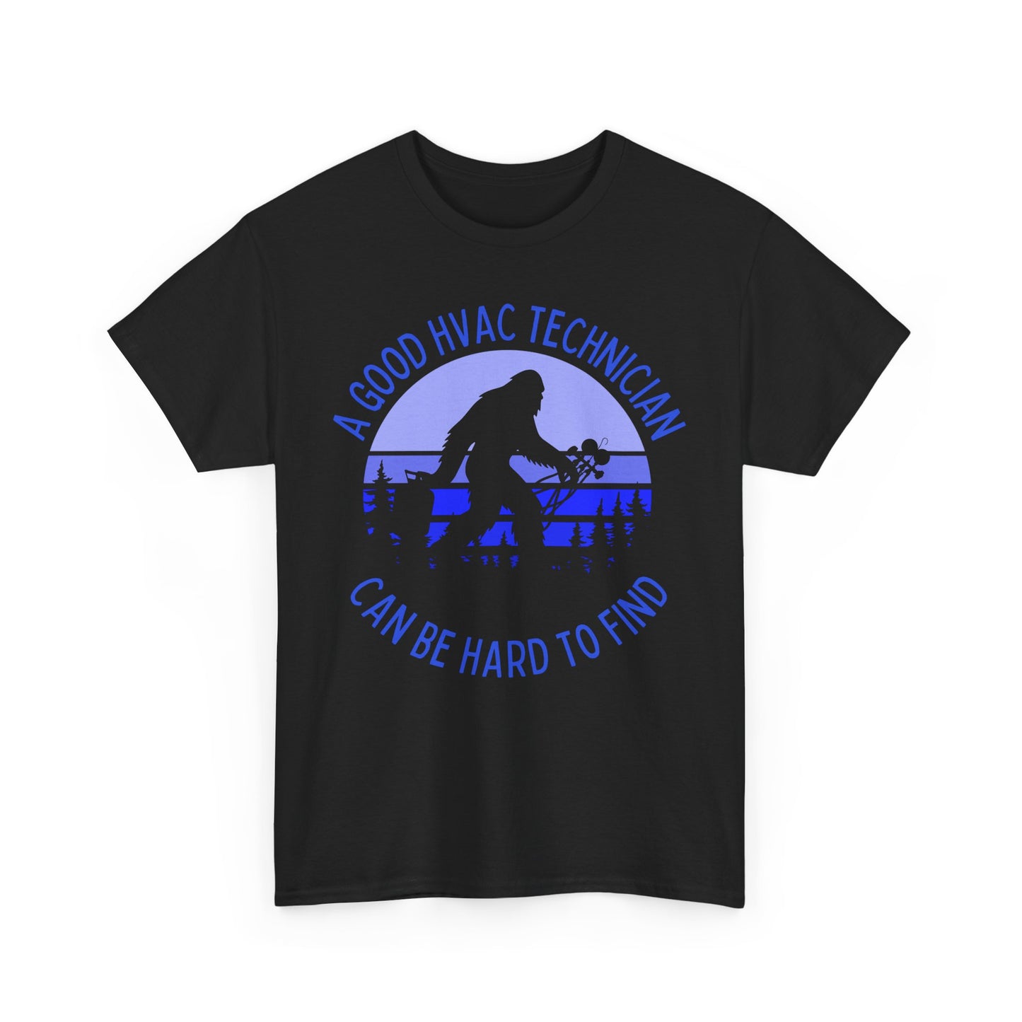 Black t-shirt with bigfoot graphic and funny HVAC text
