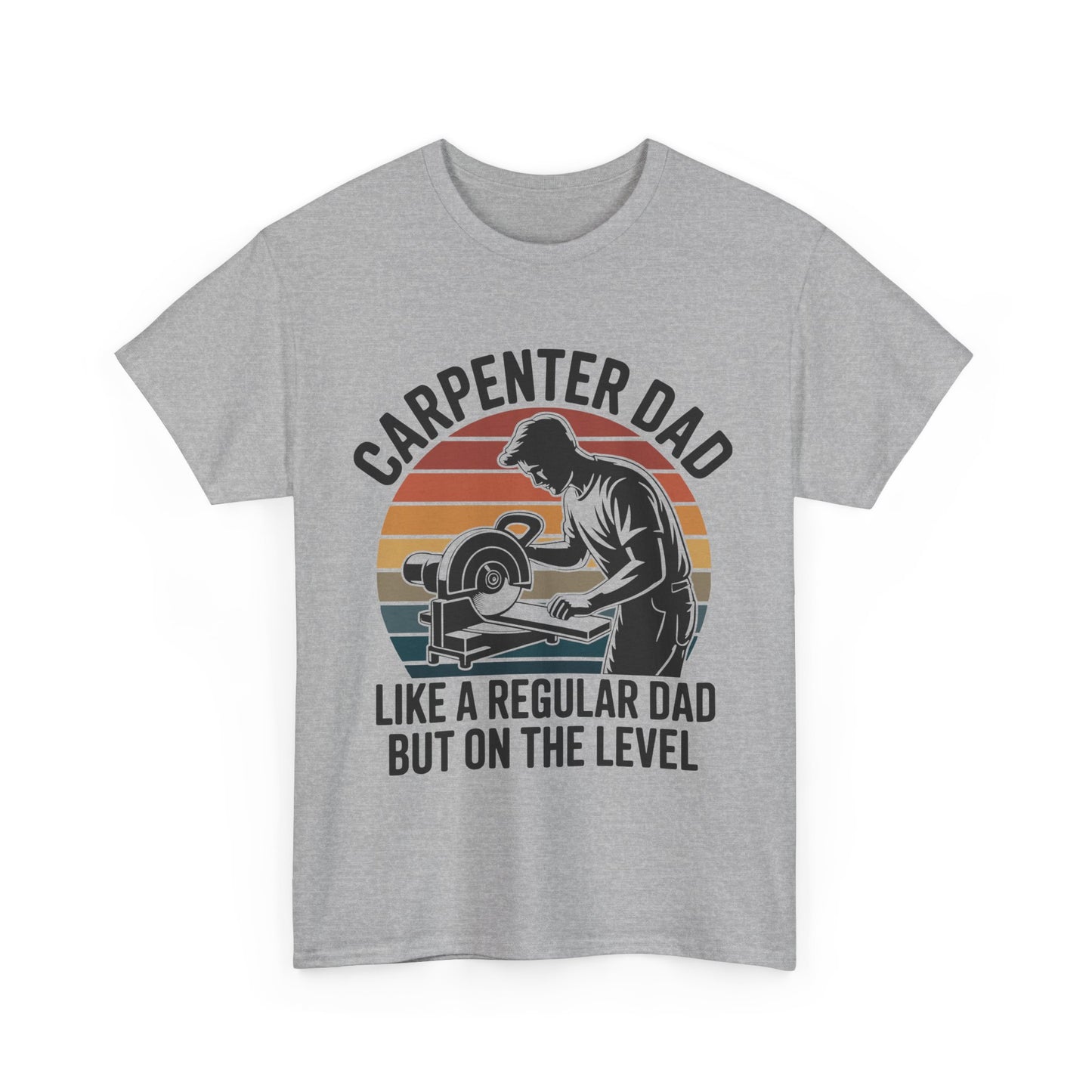 Gray t-shirt with a graphic of a carpenter and Carpenter Dad text on a white background