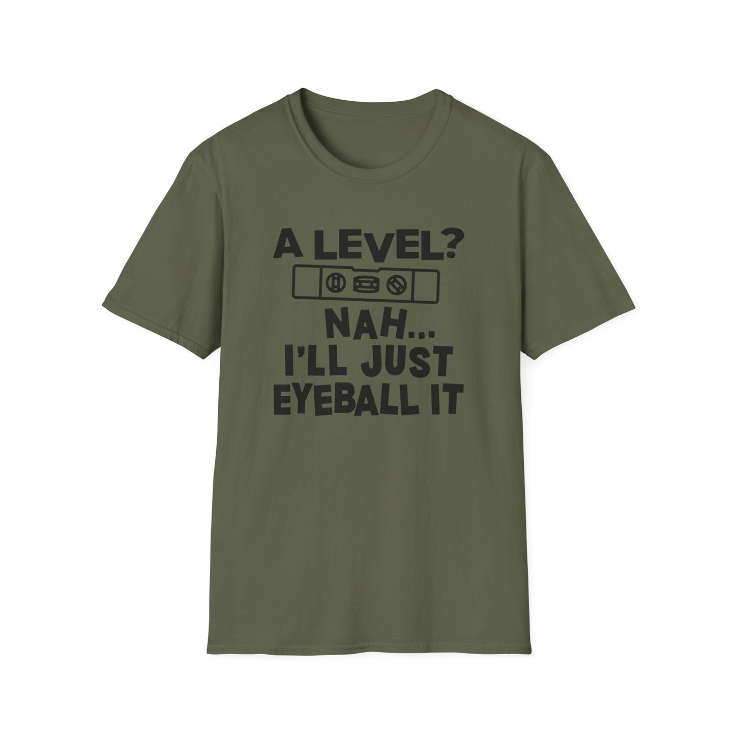 Green t-shirt with humorous text design on a white background