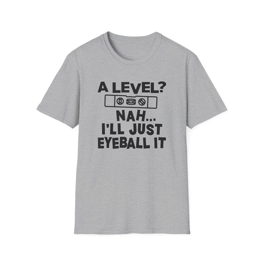 Gray t-shirt with black text on a white background