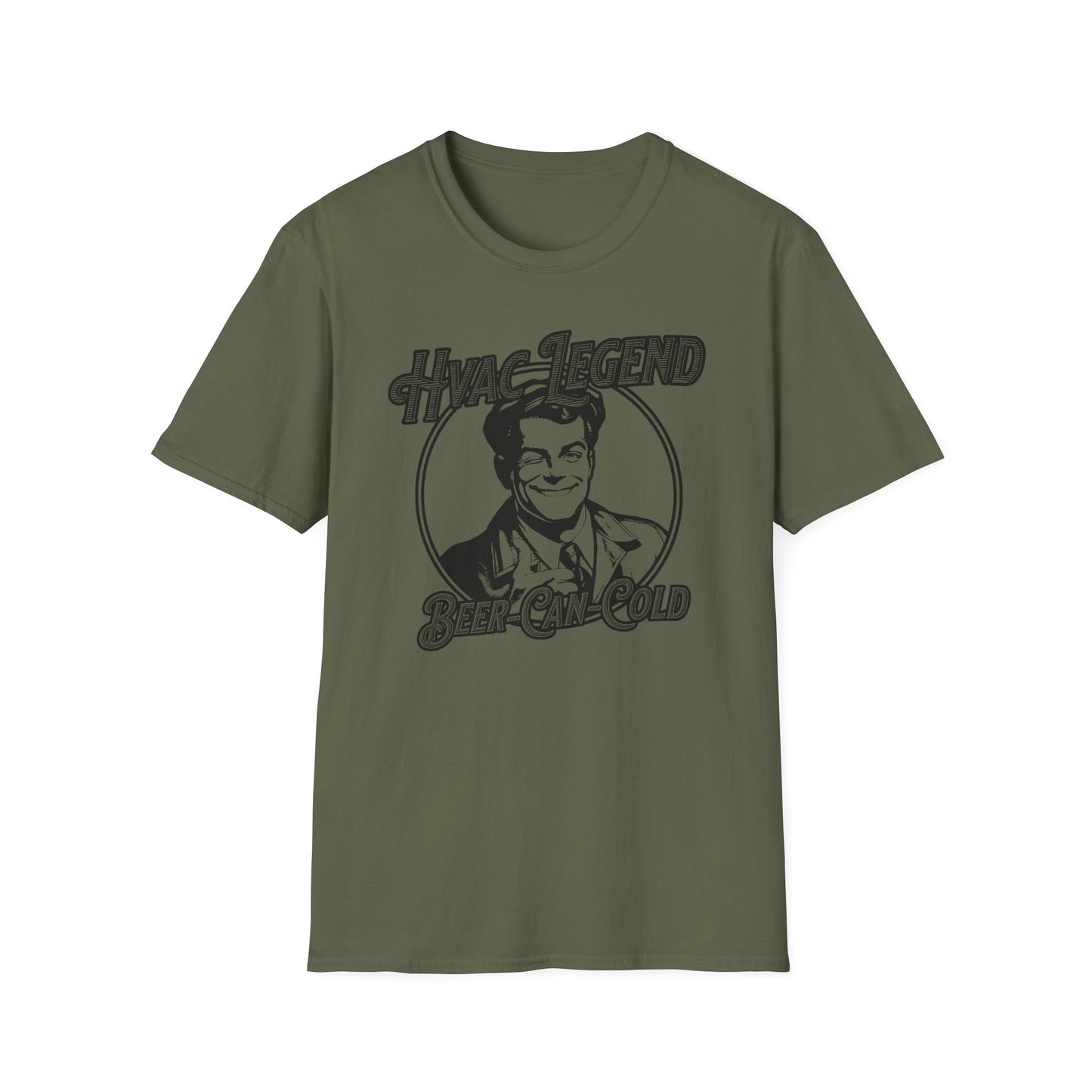 Green t-shirt with black graphic and 'HVAC Legend' text on a white background