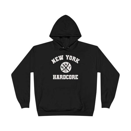 Black hoodie with 'New York Hardcore' text on a white background