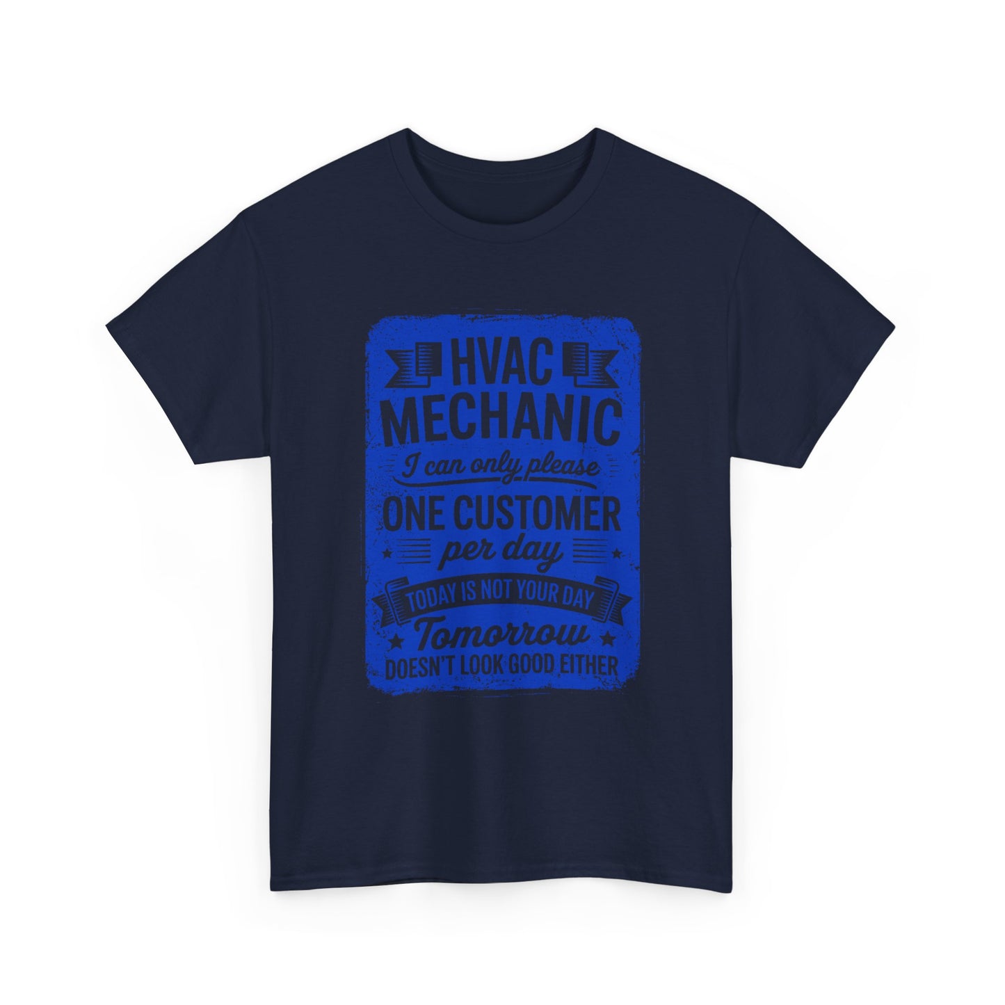 Navy blue HVAC Mechanic t-shirt with blue text on a white background