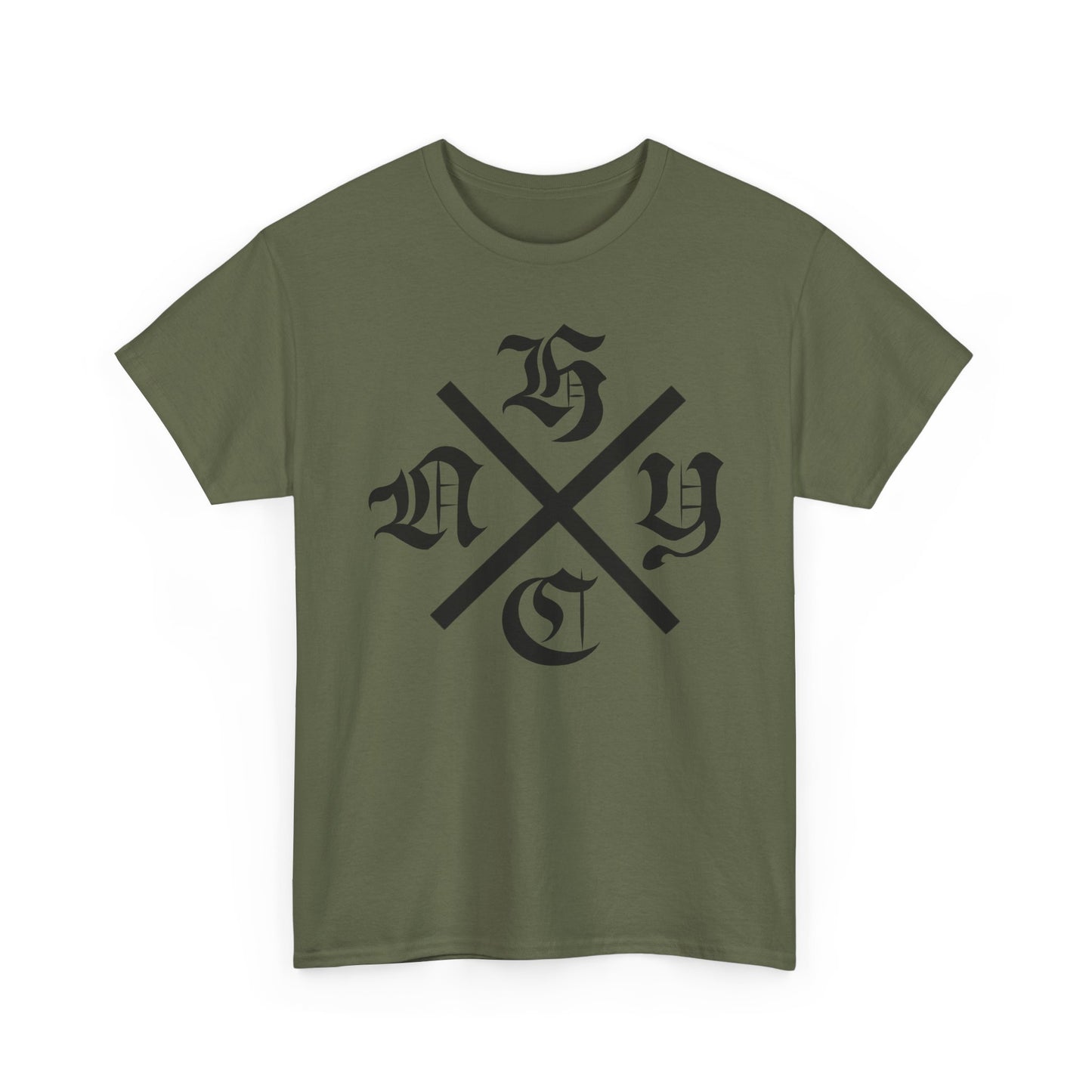 Green t-shirt with black NYHC logo on a white background