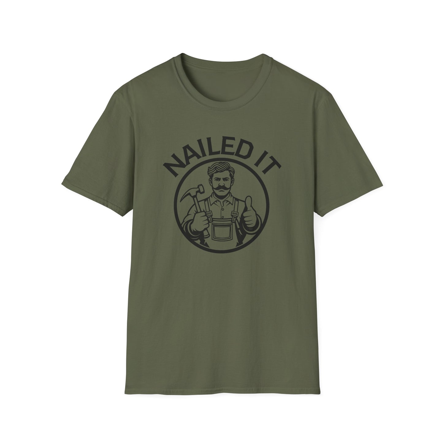 Green t-shirt with 'NAILED IT' graphic on a white background
