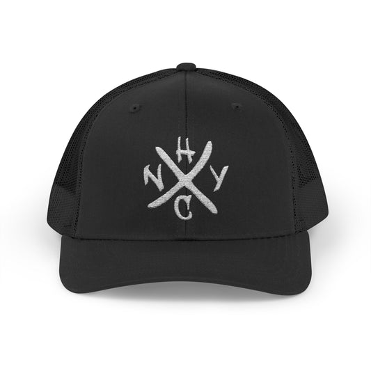 Black cap with white NYHC logo on a white background