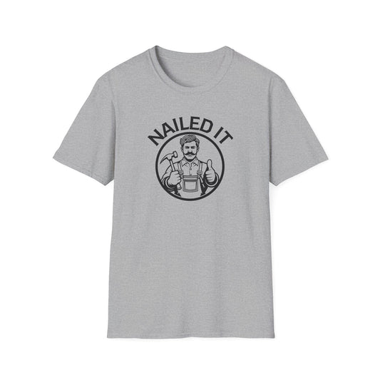 Gray t-shirt with 'NAILED IT' graphic on a white background