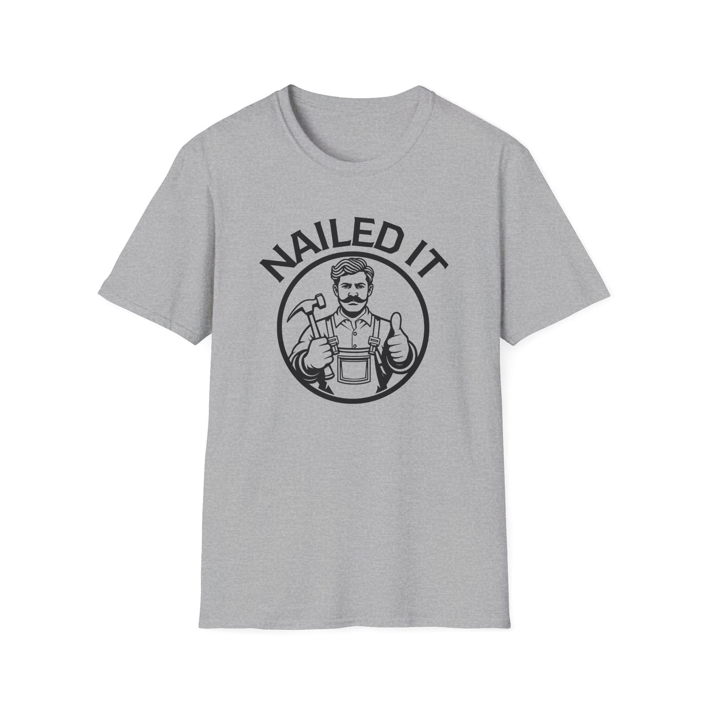 Gray t-shirt with 'Nailed It' graphic design on a white background