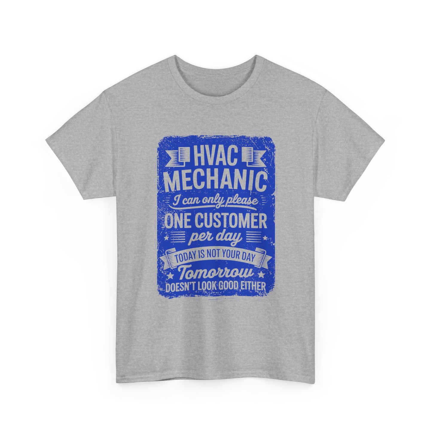 Gray t-shirt with blue HVAC Mechanic graphic and text on a white background