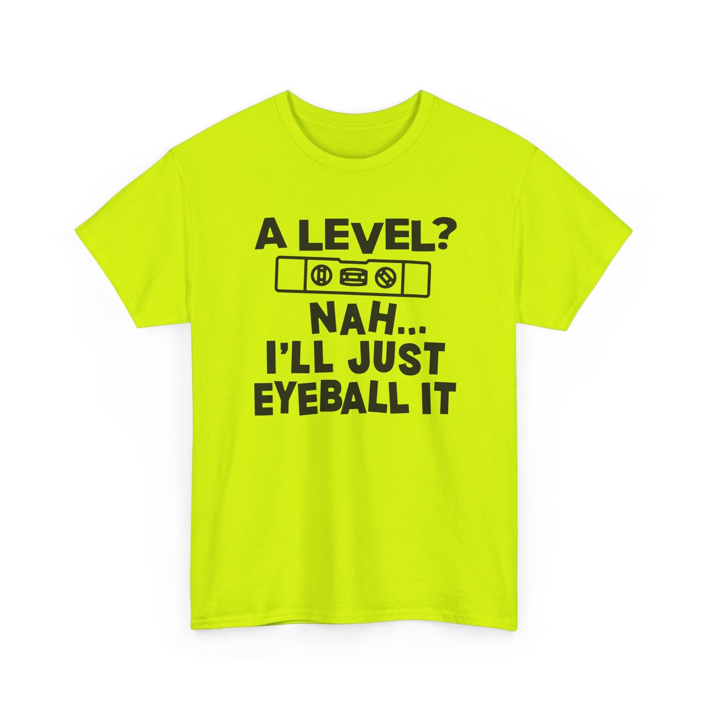 Neon green High Visability t-shirt with black text 'Level?' on a white background