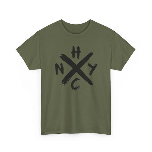 Green t-shirt with black 'NYC' logo on a white background
