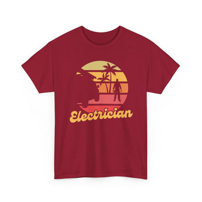 Red t-shirt with a graphic design and the word 'Electrician' on a white background