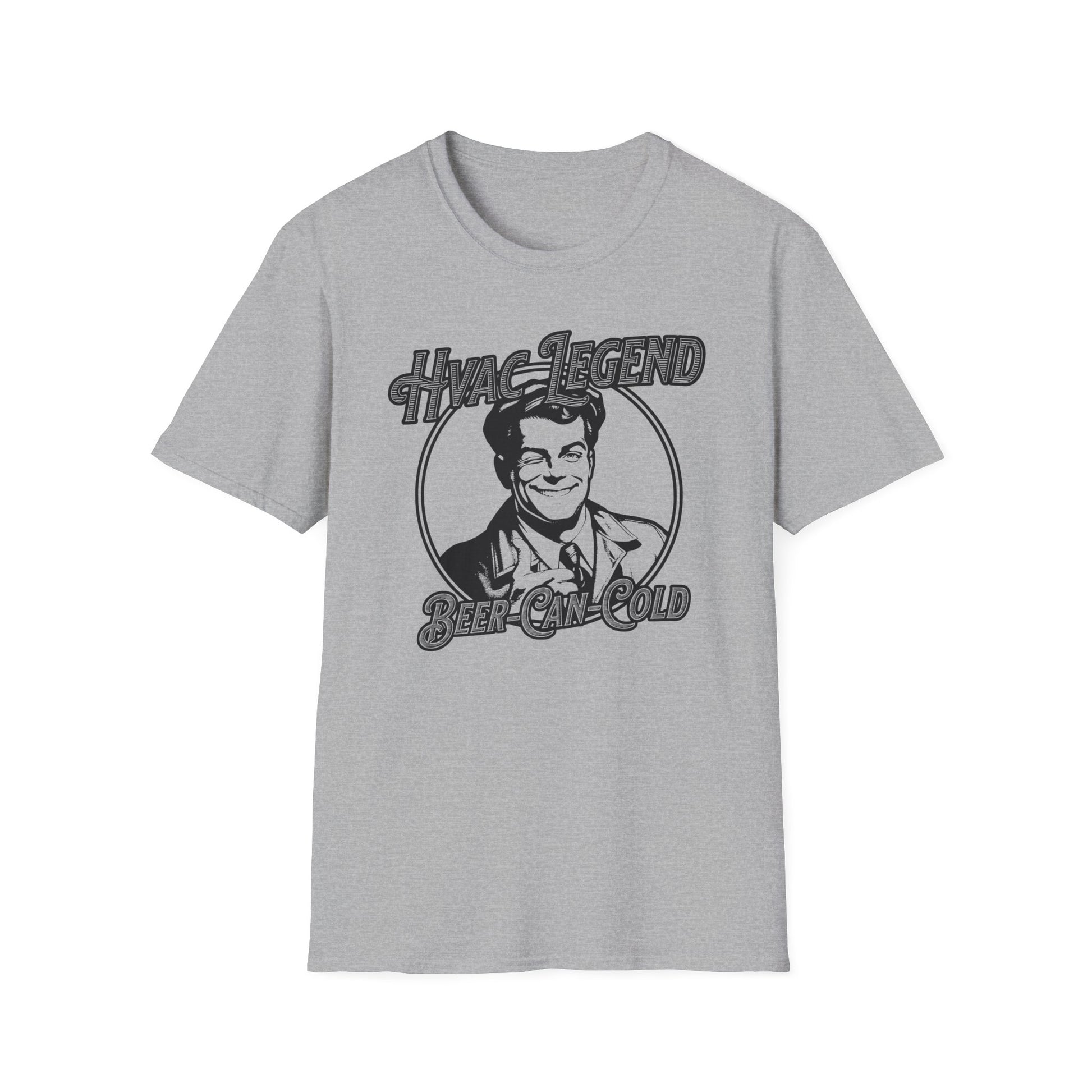 Gray t-shirt with black graphic and 'HVAC Legend'  text on a white background