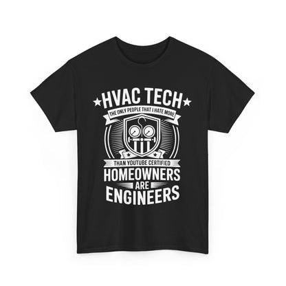 Black t-shirt with white HVAC Tech graphic and text on a white background