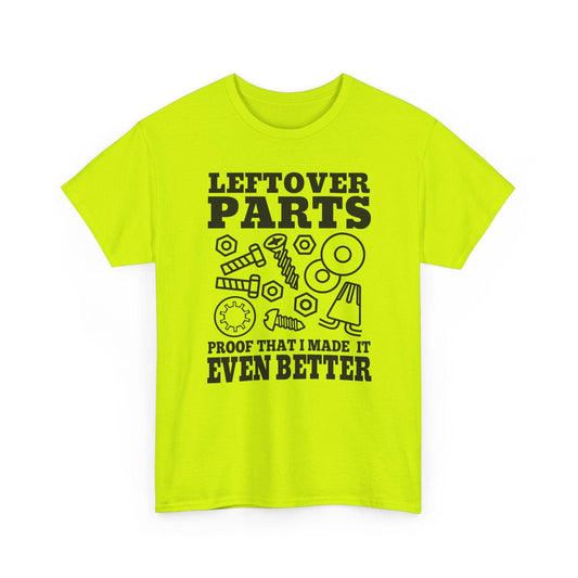 Bright yellow t-shirt with black text and graphics on a white background