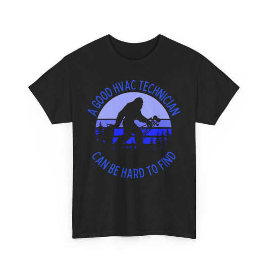 Black t-shirt with bigfoot graphic and funny HVAC text 