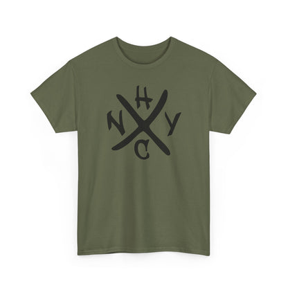 Green t-shirt with black 'NYHC' graphic on a white background