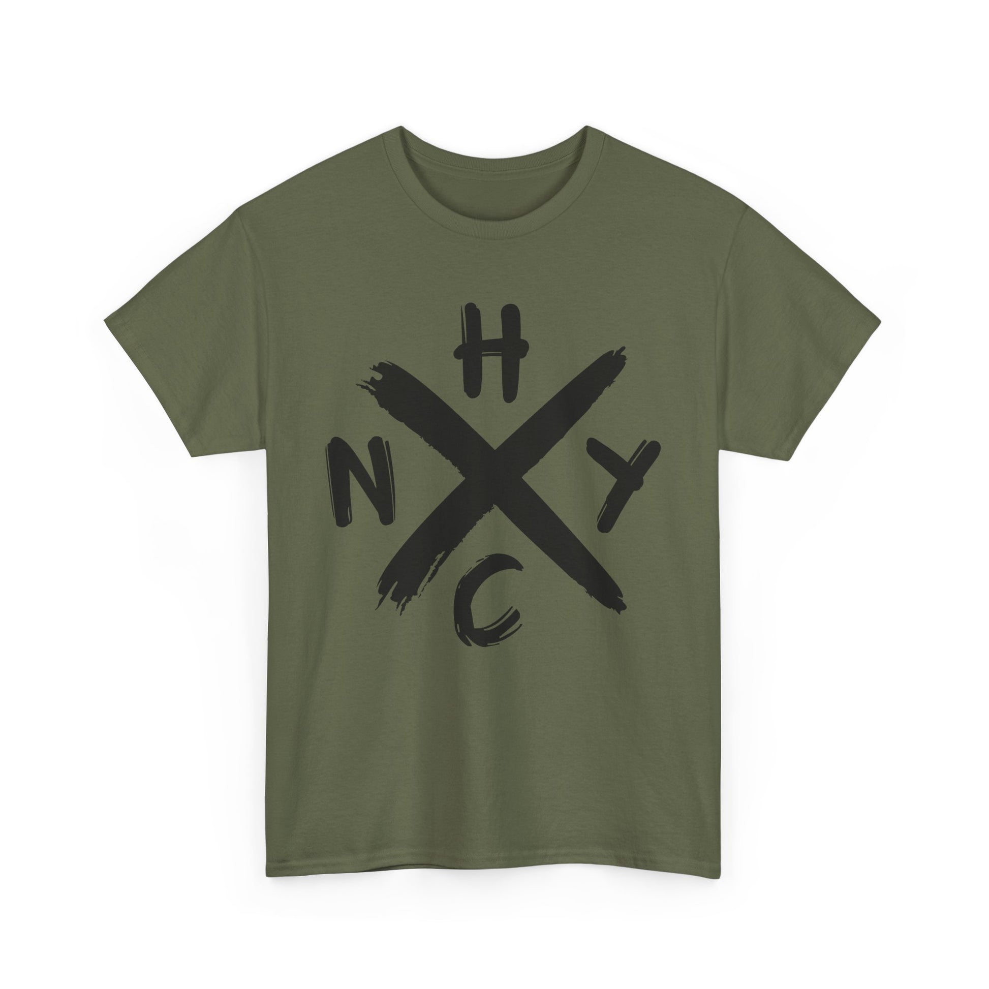 Green t-shirt with black 'NYHC' logo on a white background