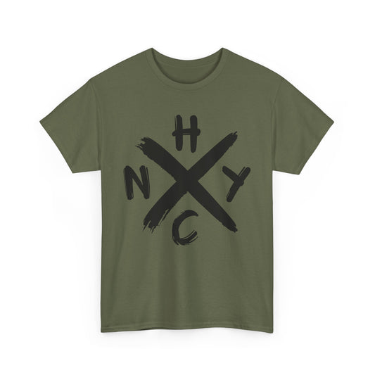Green t-shirt with black 'NYHC' logo on a white background