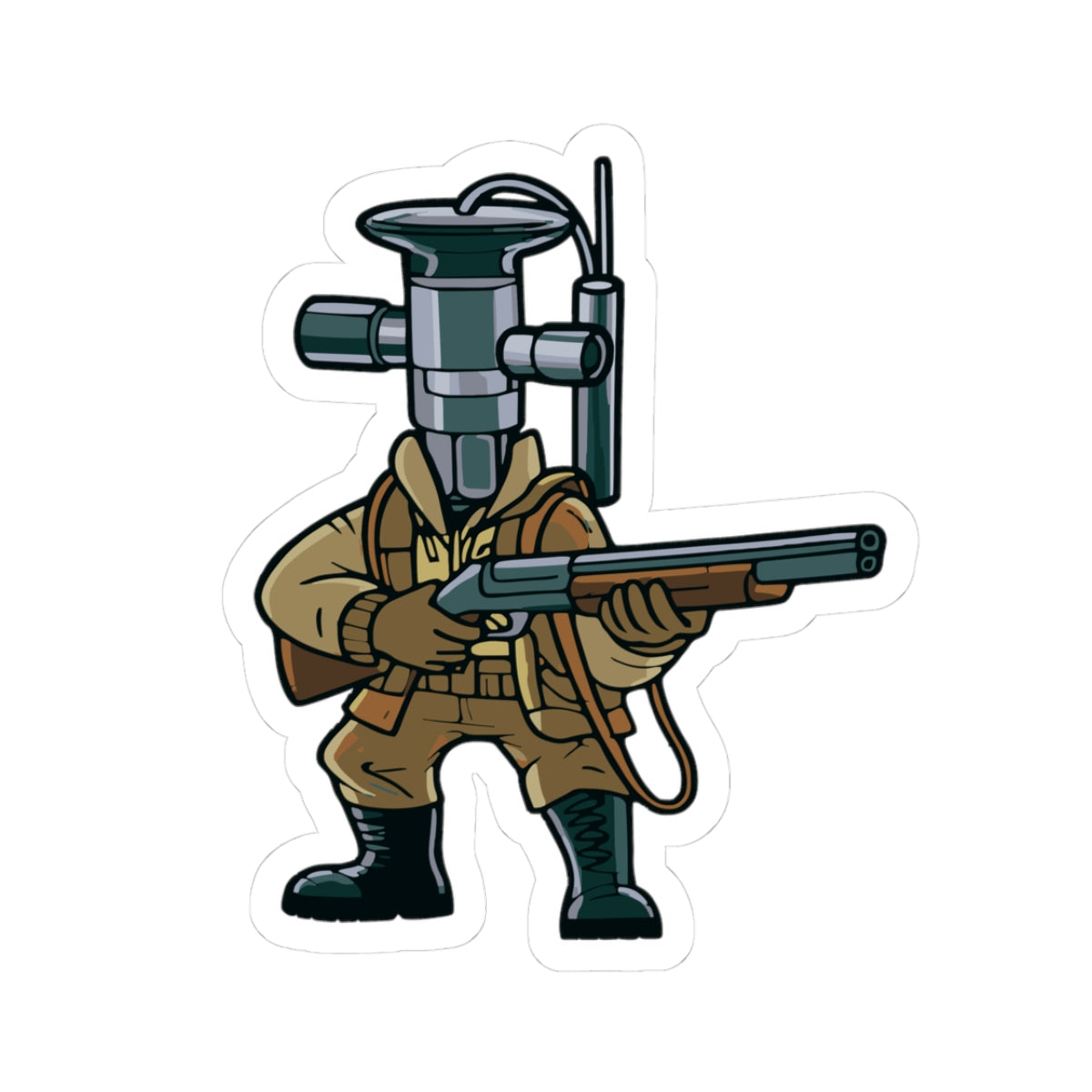 Cartoon TXV Valve in hunting gear on a white background