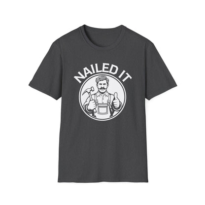 Dark Gray t-shirt with a graphic of a man giving a thumbs up and the text 'NAILED IT' on a white background.