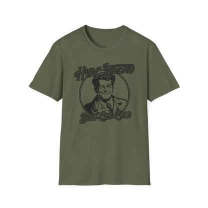 Green t-shirt with black graphic and 'HVAC Legend'  text on a white background
