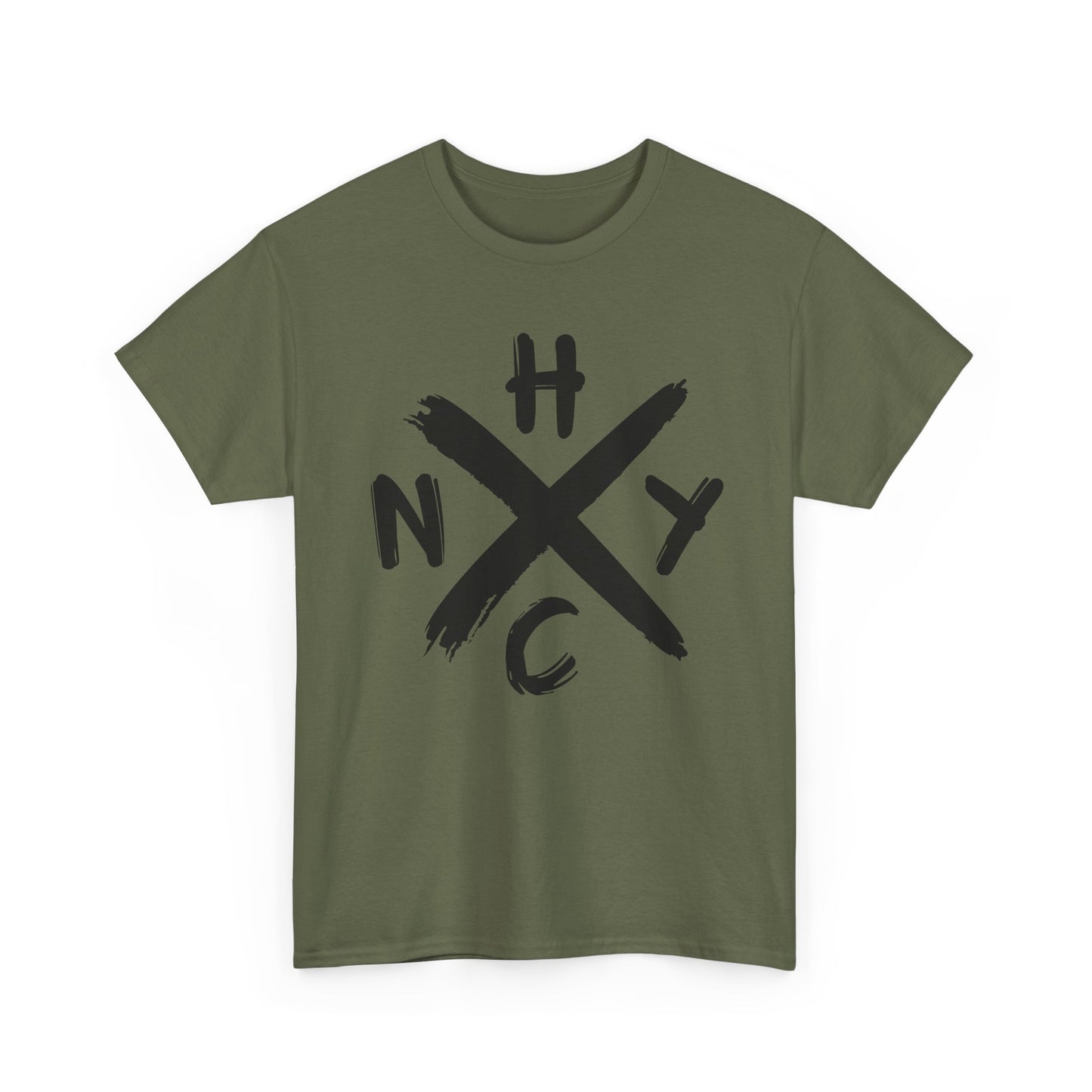 Green t-shirt with black 'NYHC' logo on a white background