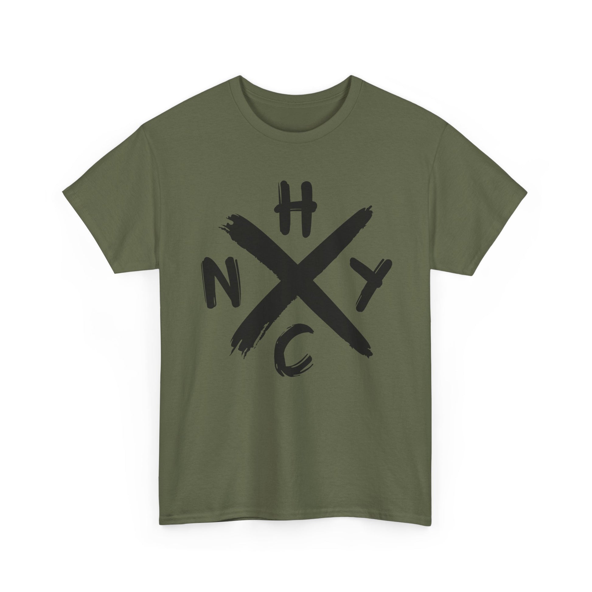 Green t-shirt with black 'NYHC' logo on a white background
