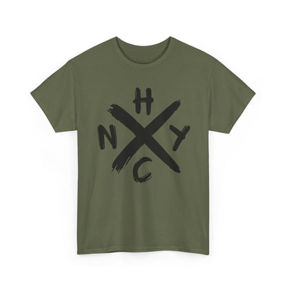 Green t-shirt with black 'NYHC' logo on a white background
