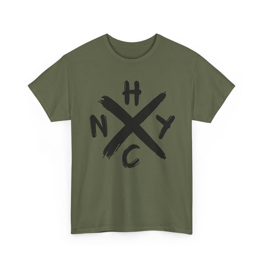 Green t-shirt with black 'NYHC' logo on a white background