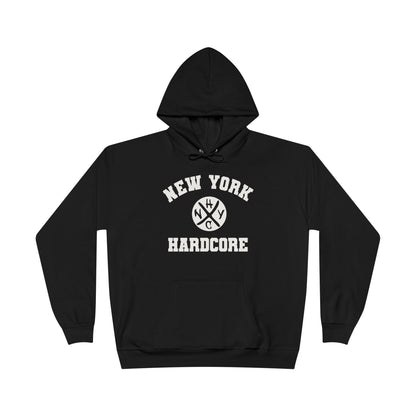 Black hoodie with 'New York Hardcore' text on a white background
