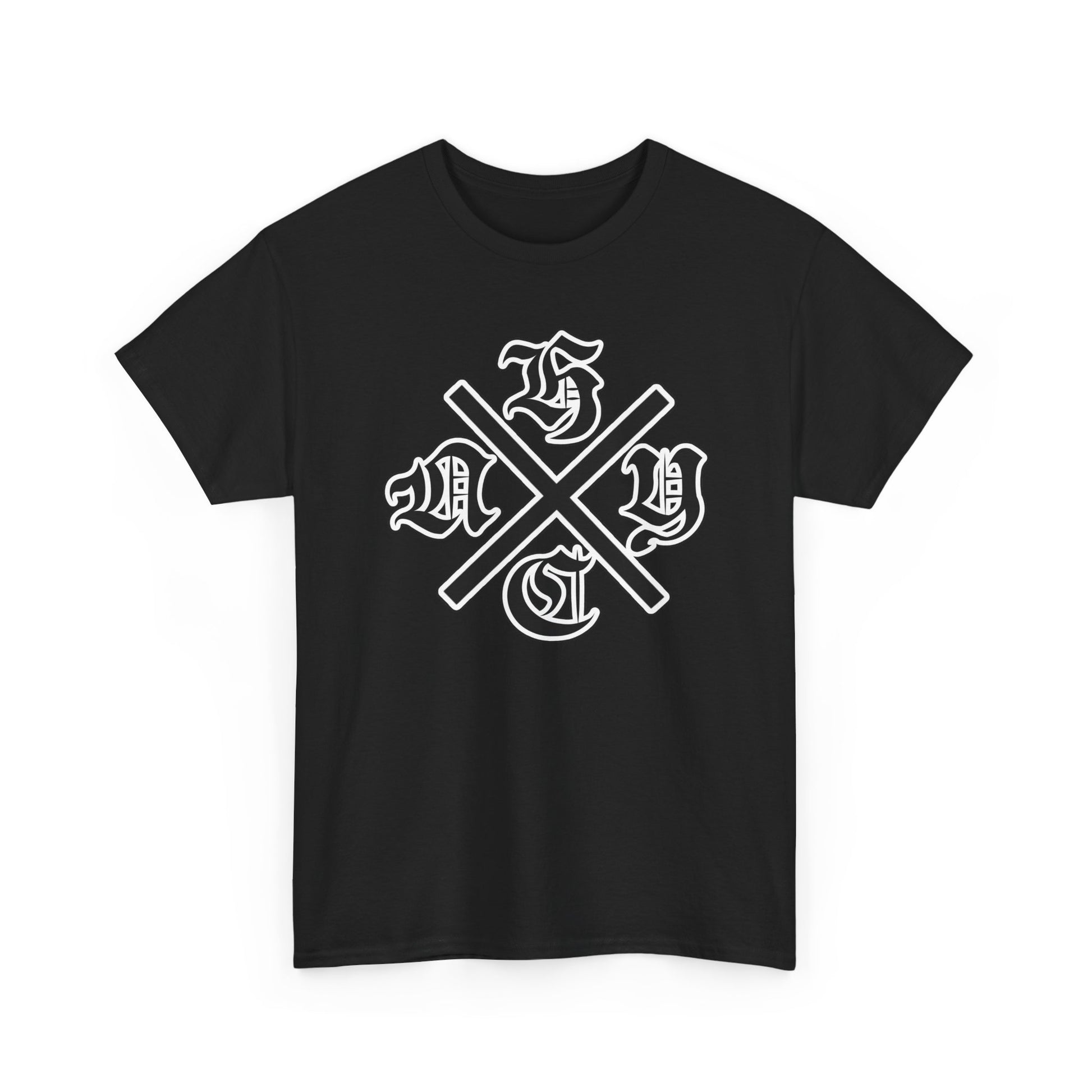 Black shirt with NYHC graphic on white background