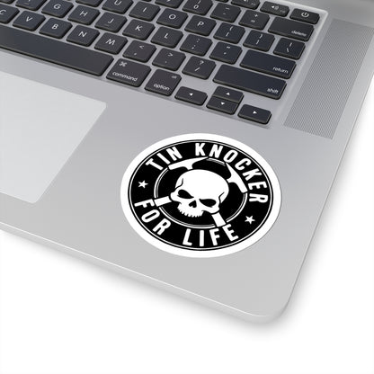 Laptop with a 'Tin Knocker for Life' sticker on the palm rest area