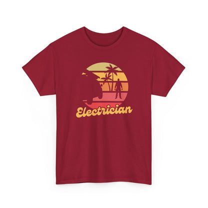Red t-shirt with a graphic design and the word 'Electrician' on a white background