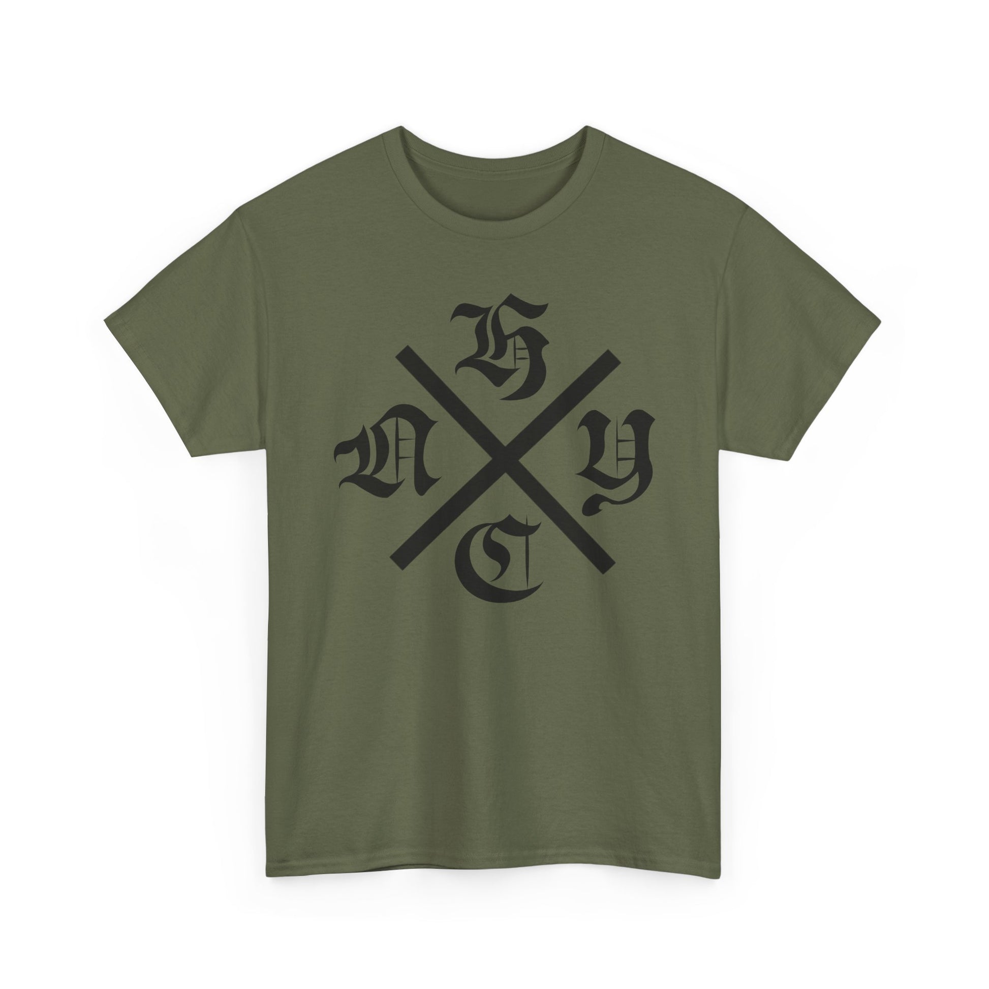 Green t-shirt with black NYHC logo on a white background