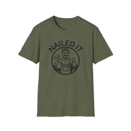 Green t-shirt with 'NAILED IT' graphic on a white background