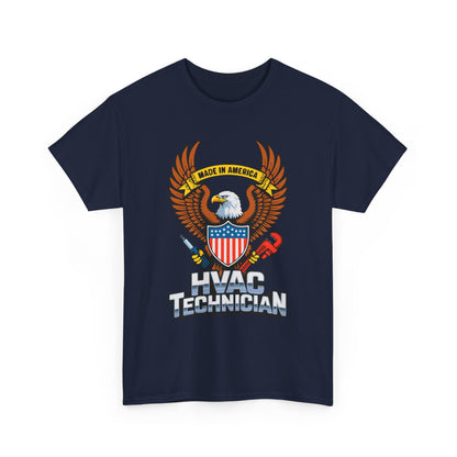 Navy blue t-shirt with HVAC Technician graphic featuring an eagle and shield on a white background