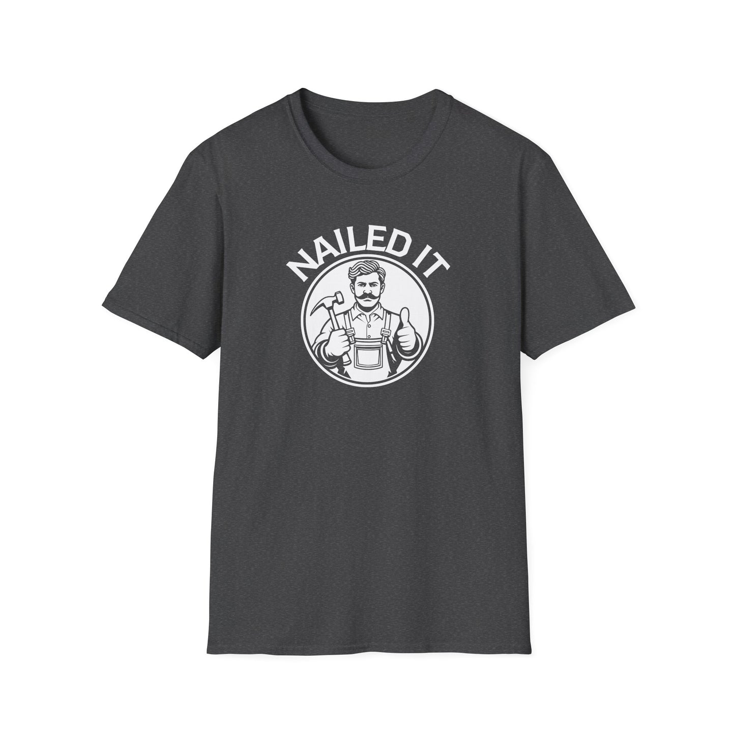 Black t-shirt with 'Nailed It' graphic on a white background