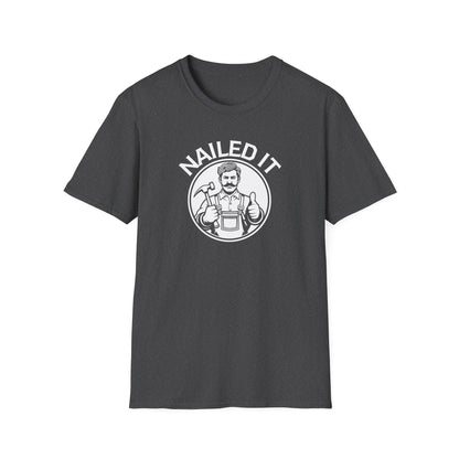 Black t-shirt with 'Nailed It' graphic on a white background