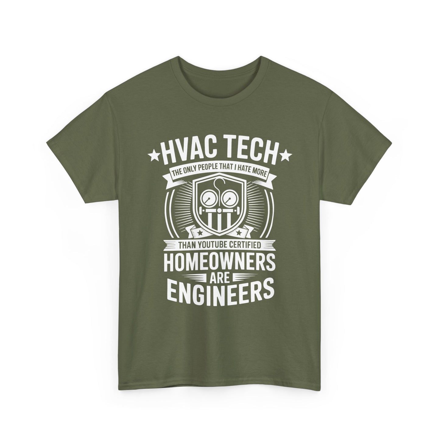 Green t-shirt with HVAC Tech graphic and text on a white background