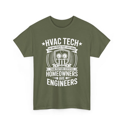Green t-shirt with HVAC Tech graphic and text on a white background