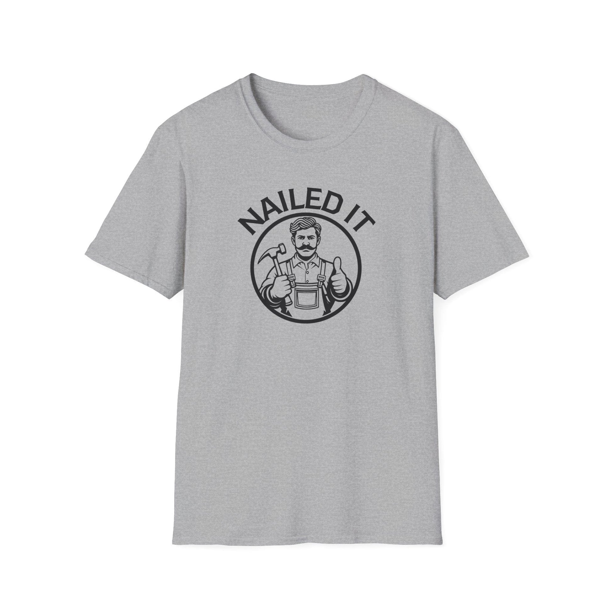 Gray t-shirt with 'NAILED IT' graphic on a white background