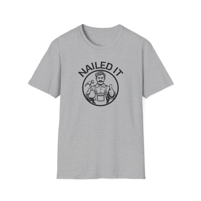Gray t-shirt with 'NAILED IT' graphic on a white background