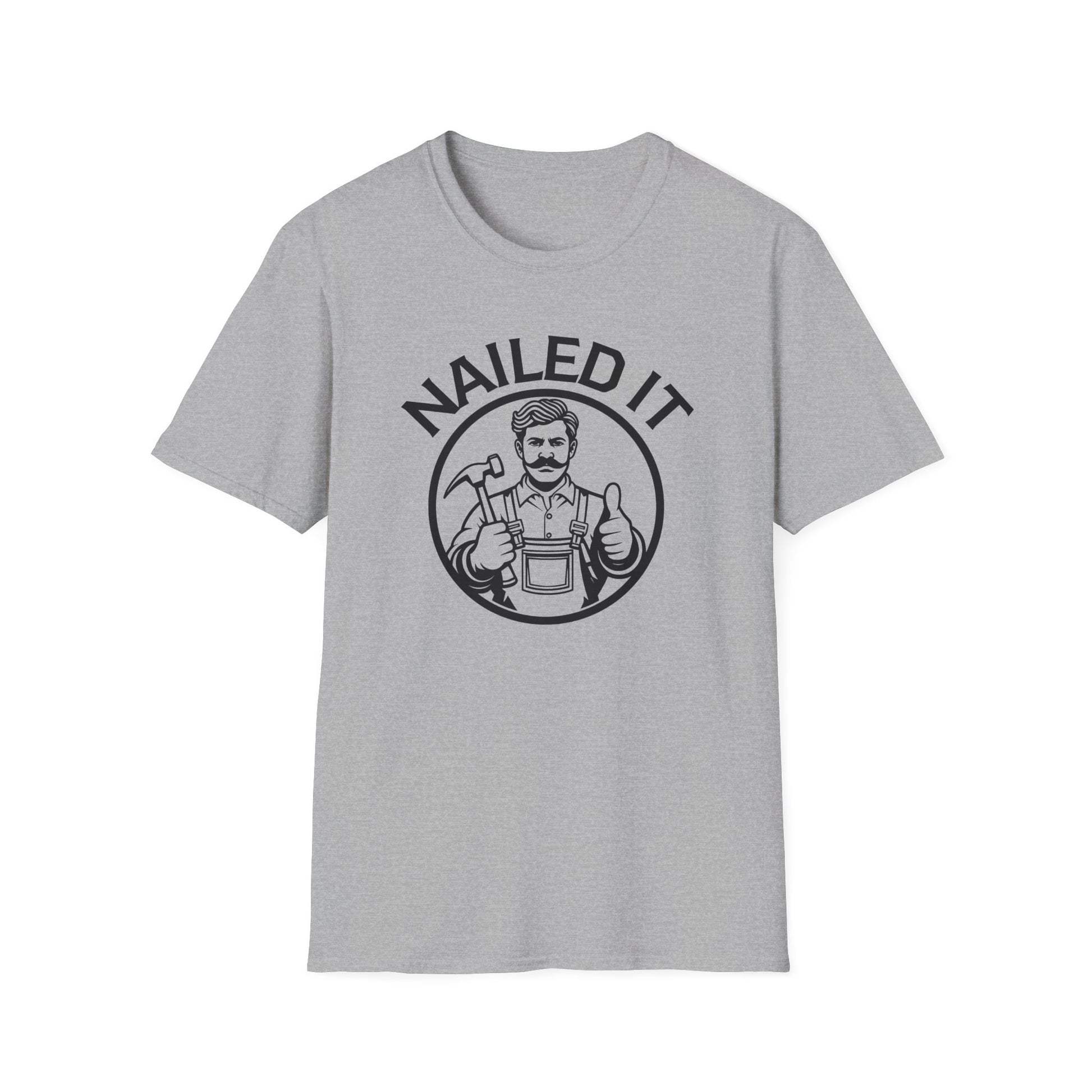 Gray t-shirt with 'Nailed It' graphic design on a white background