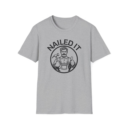 Gray t-shirt with 'Nailed It' graphic design on a white background