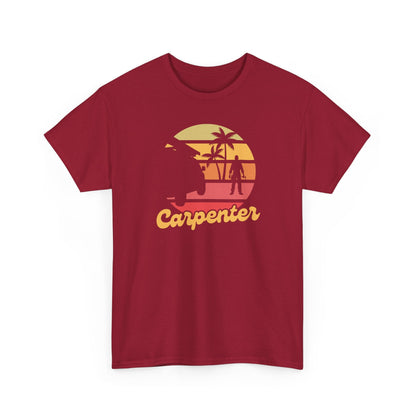 Red t-shirt with a graphic design and the word 'Carpenter' on a white background