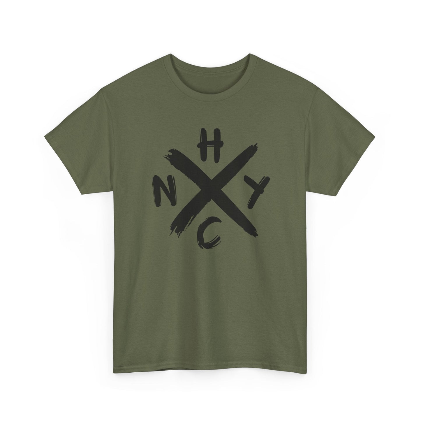 Green t-shirt with black 'NYC' logo on a white background