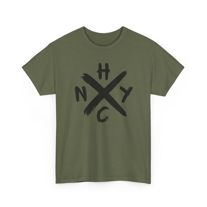 Green t-shirt with black 'NYC' logo on a white background
