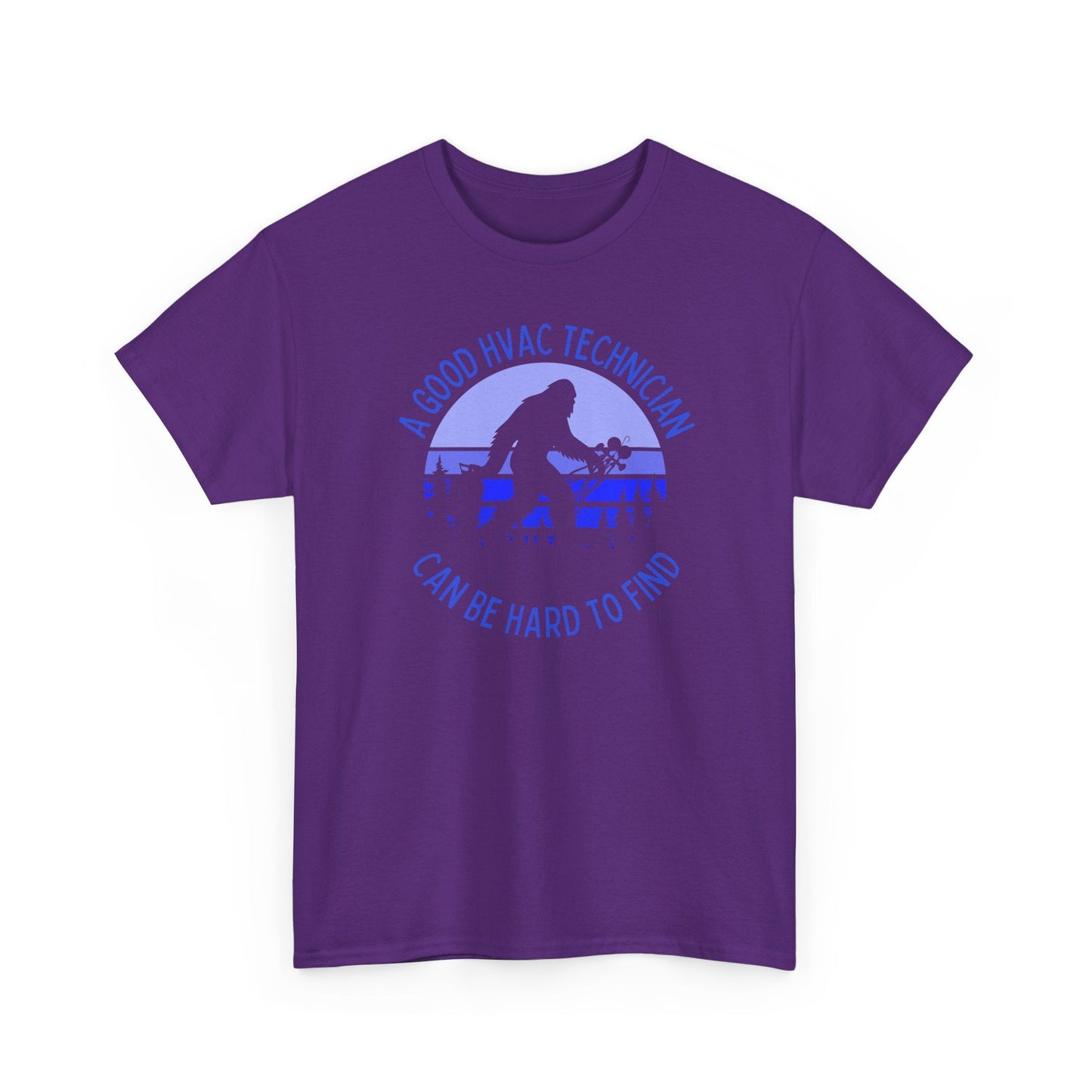 Purple t-shirt with blue graphic and text on a white background